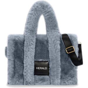 ✨Herald Women Blue Tote Bag Soft Fluffy Fuzzy Furry Plush Handle Purse Handbag